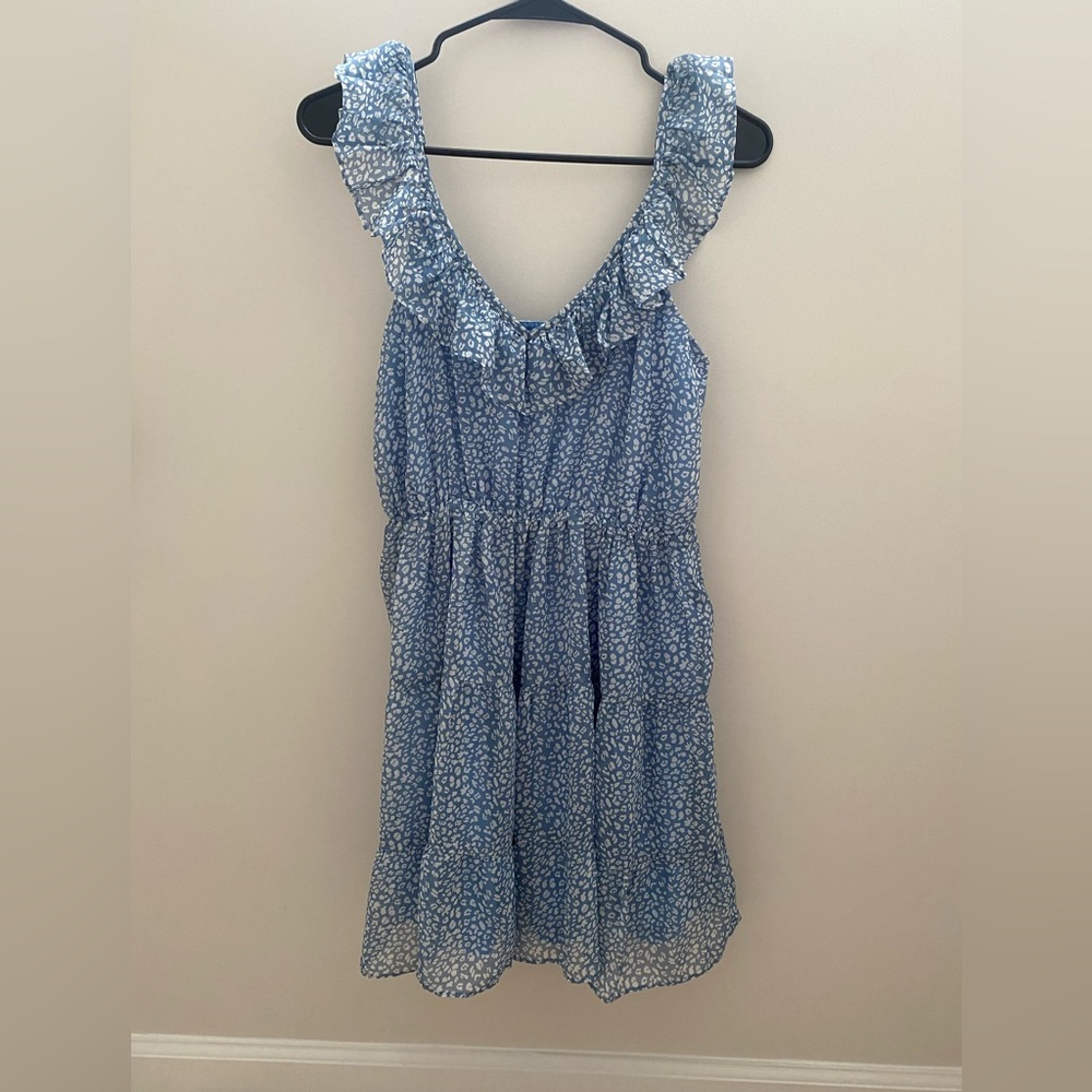 Blue Floral Ruffle Dress